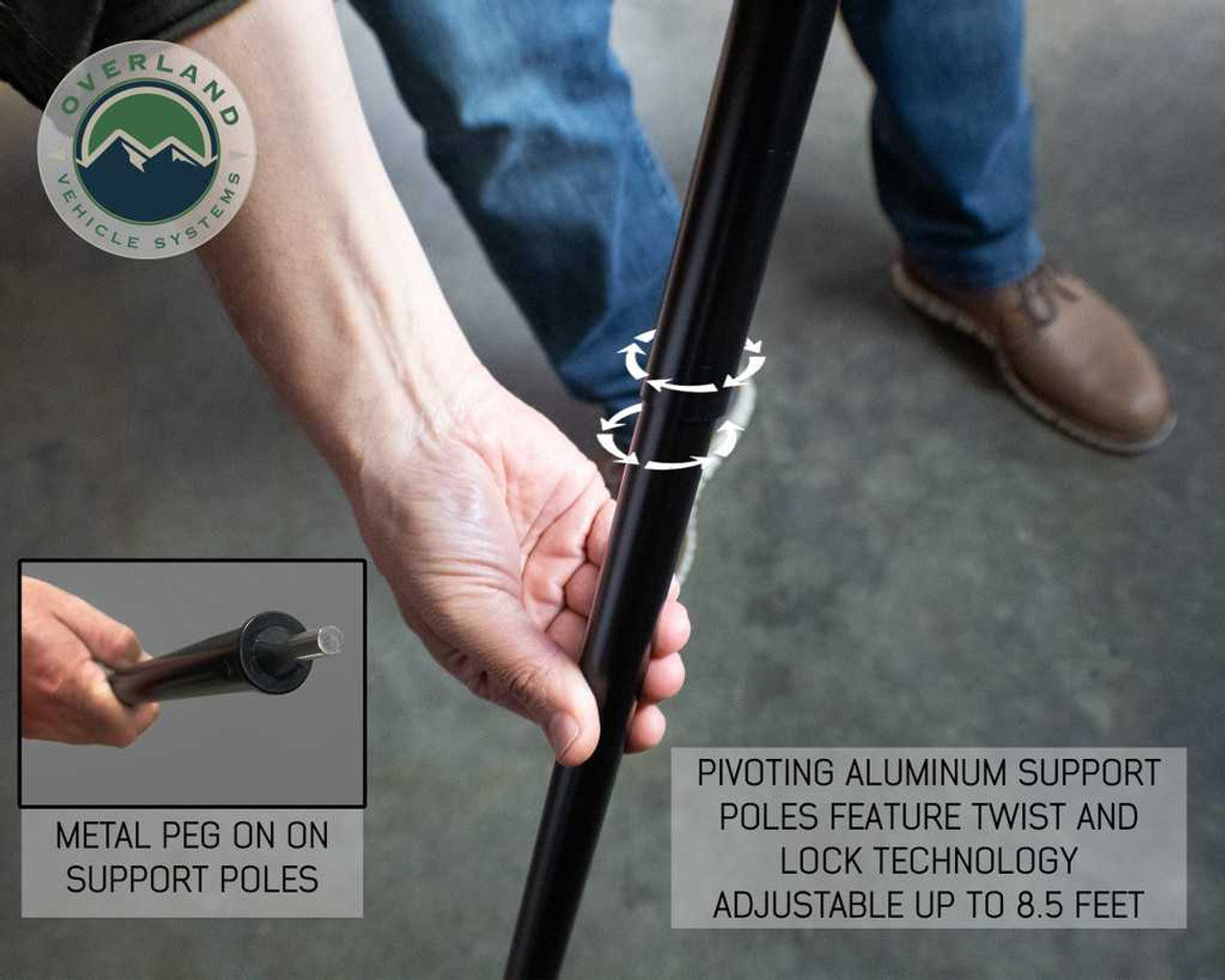 HD Nomadic 4.5', 6.5' and 8.0' Awning Pole With Metal Peg Mount