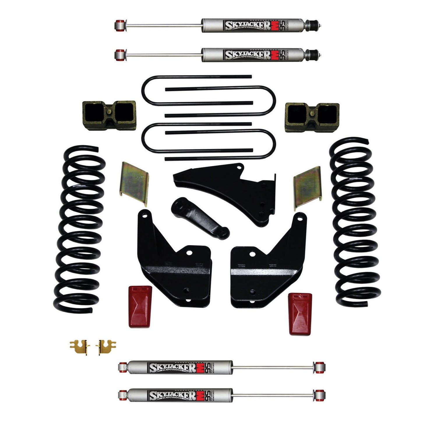 Suspension Lift Kit w/Shock M95 Performance Shocks 3.5-4 Inch Lift 13-19 Ram 3500 Incl. Front Coil Springs Rear Block And U-Bolts Skyjacker