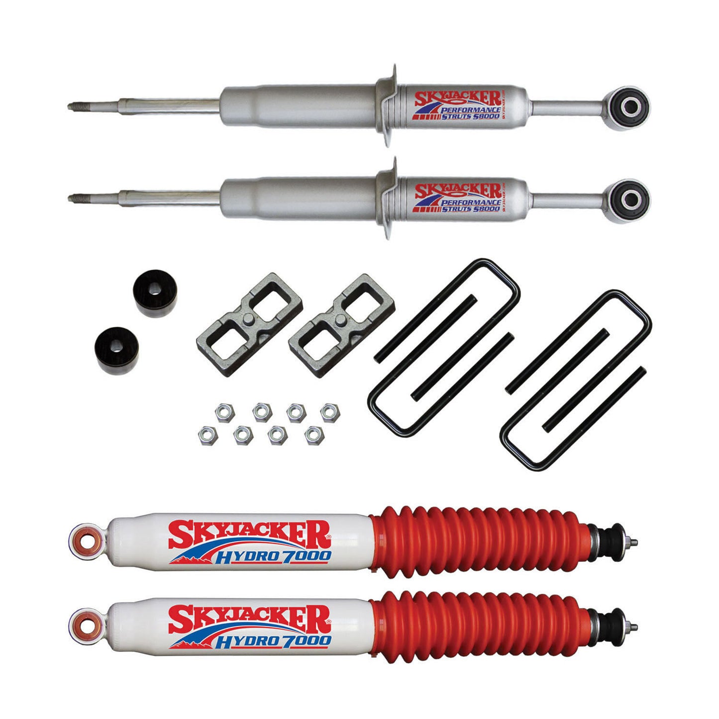 Suspension Lift Kit w/Shock 3 Inch Lift 05-15 Toyota Tacoma Incl. Front Struts Front Diff. Drop Kit Rear Lift Blocks U-Bolts Rear Hydro 7000 Shocks Skyjacker