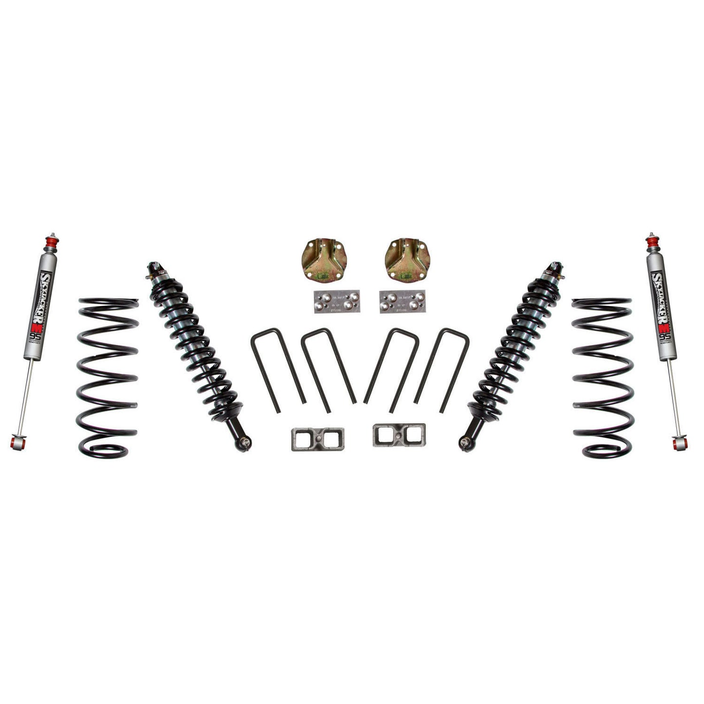 Suspension Lift Kit w/Shock 3 Inch Lift 16-19 Toyota Tacoma Incl. Front Coil Over Shocks Rear M95 Monotube Shocks Lift Blocks U-Bolts Incl. Front Coil Springs Upper Coil-Over Shock Brackets Skyjacker