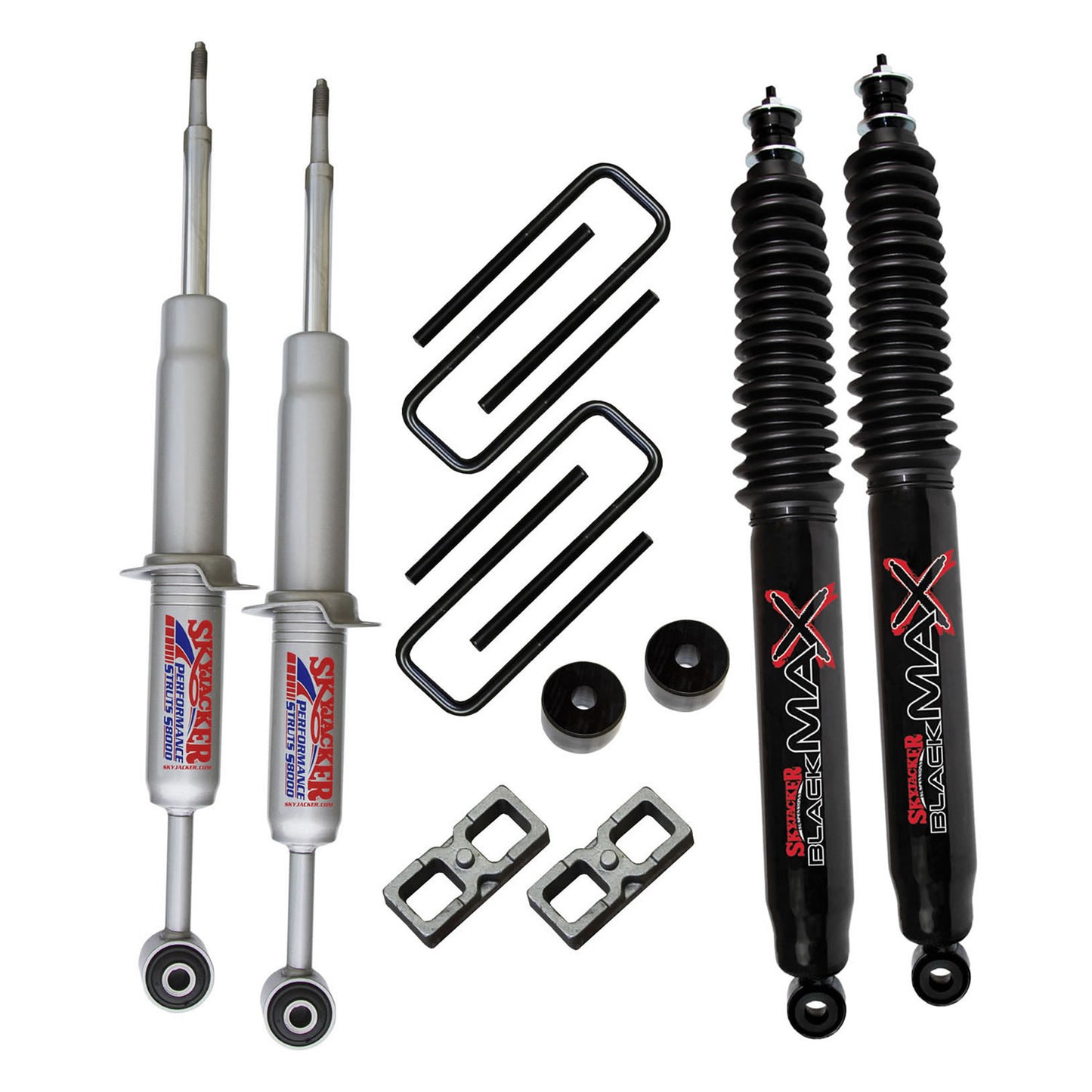 Suspension Lift Kit w/Shock 3 Inch Lift 16-19 Toyota Tacoma Incl. Front Struts Front Diff. Drop Kit Rear Lift Blocks U-Bolts Rear Black Max Shocks Skyjacker