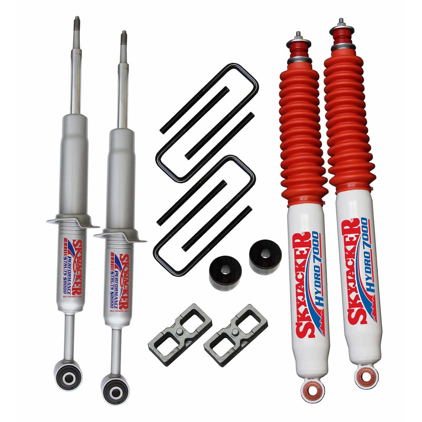 Suspension Lift Kit w/Shock 3 Inch Lift 16-19 Toyota Tacoma Incl. Front Struts Front Diff. Drop Kit Rear Lift Blocks U-Bolts Rear Hydro 7000 Shocks Skyjacker