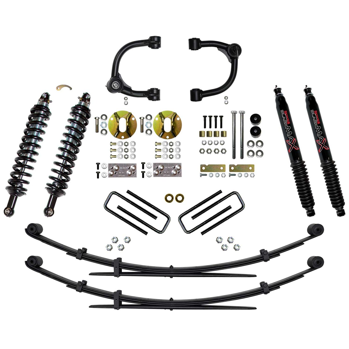 3 Inch Front Coilover Suspension Lift System with Front Upper Control Arms Rear Leaf Springs and Rear Black MAX Shocks 16-22 Toyota Tacoma Skyjacker