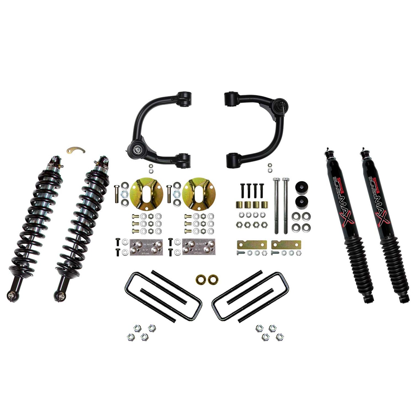 3 Inch Front Coilover Suspension Lift System with Front Upper Control Arms Rear Leaf Springs and Rear Black MAX Shocks 16-22 Toyota Tacoma Skyjacker