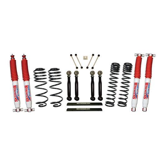 4 Inch Dual Rate Long Travel One Box Kit w/Adjustable Front and Rear Lower Flex Links and Nitro 8000 Shocks TJ/LJ 1997-2002 Jeep Wrangler Skyjacker