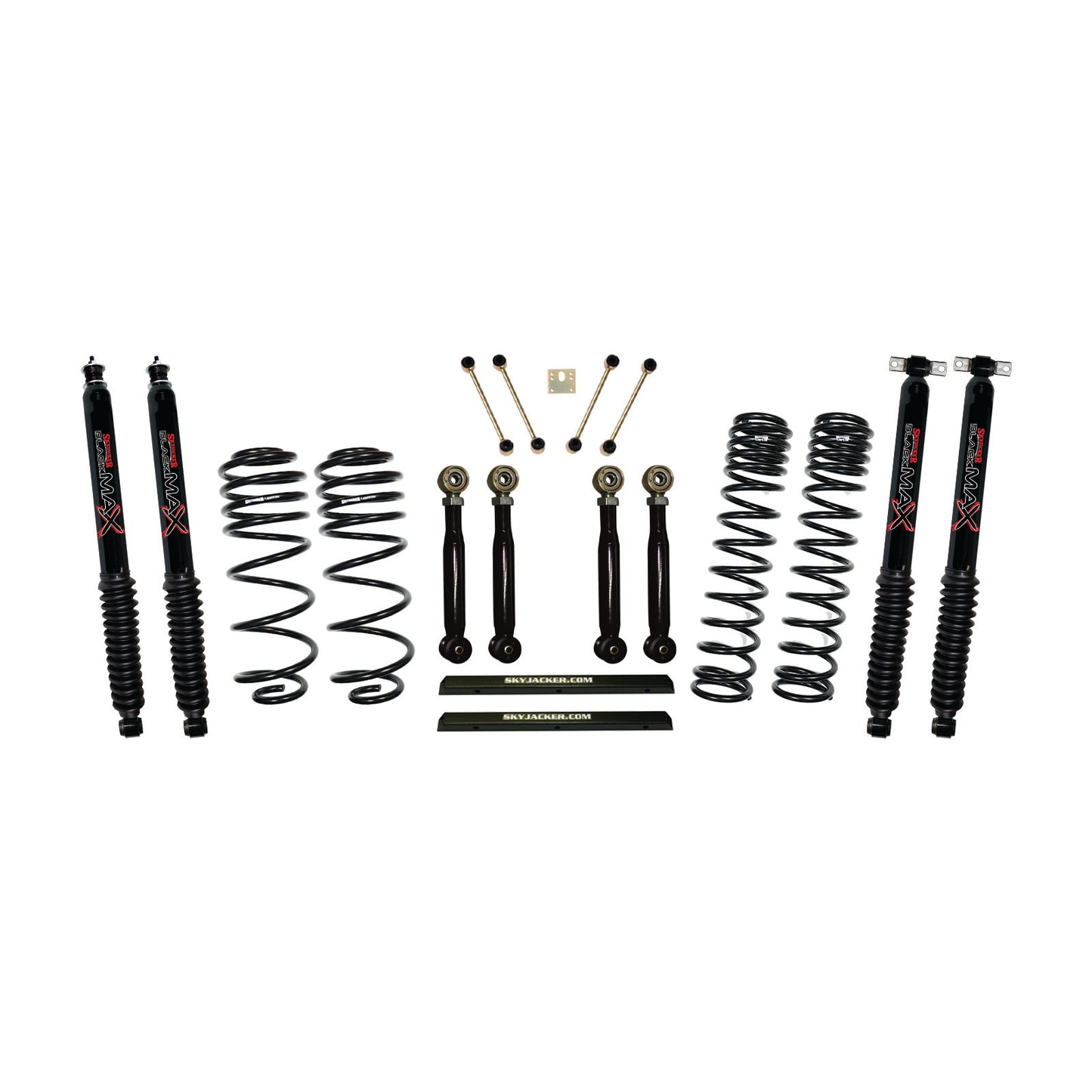 4 Inch Dual Rate Long Travel One Box Kit w/Adjustable Front and Rear Lower Flex Links and Black Max Shocks TJ/LJ 2003-2006 Jeep Wrangler/Unlimited Skyjacker