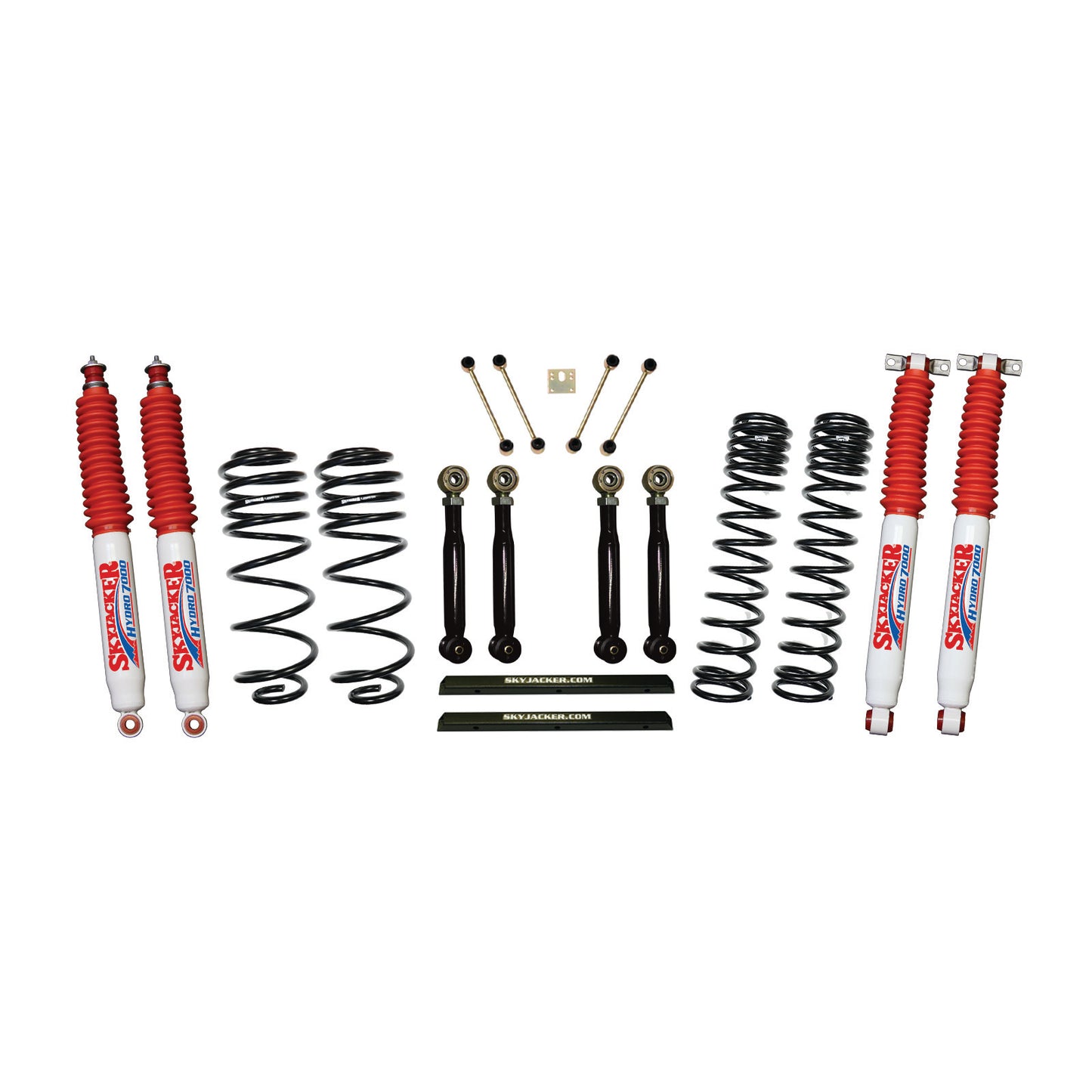 4 Inch Dual Rate Long Travel One Box Kit w/Adjustable Front and Rear Lower Flex Links and Hydro 7000 Shocks TJ/LJ 2003-2006 Jeep Wrangler/Unlimited Skyjacker