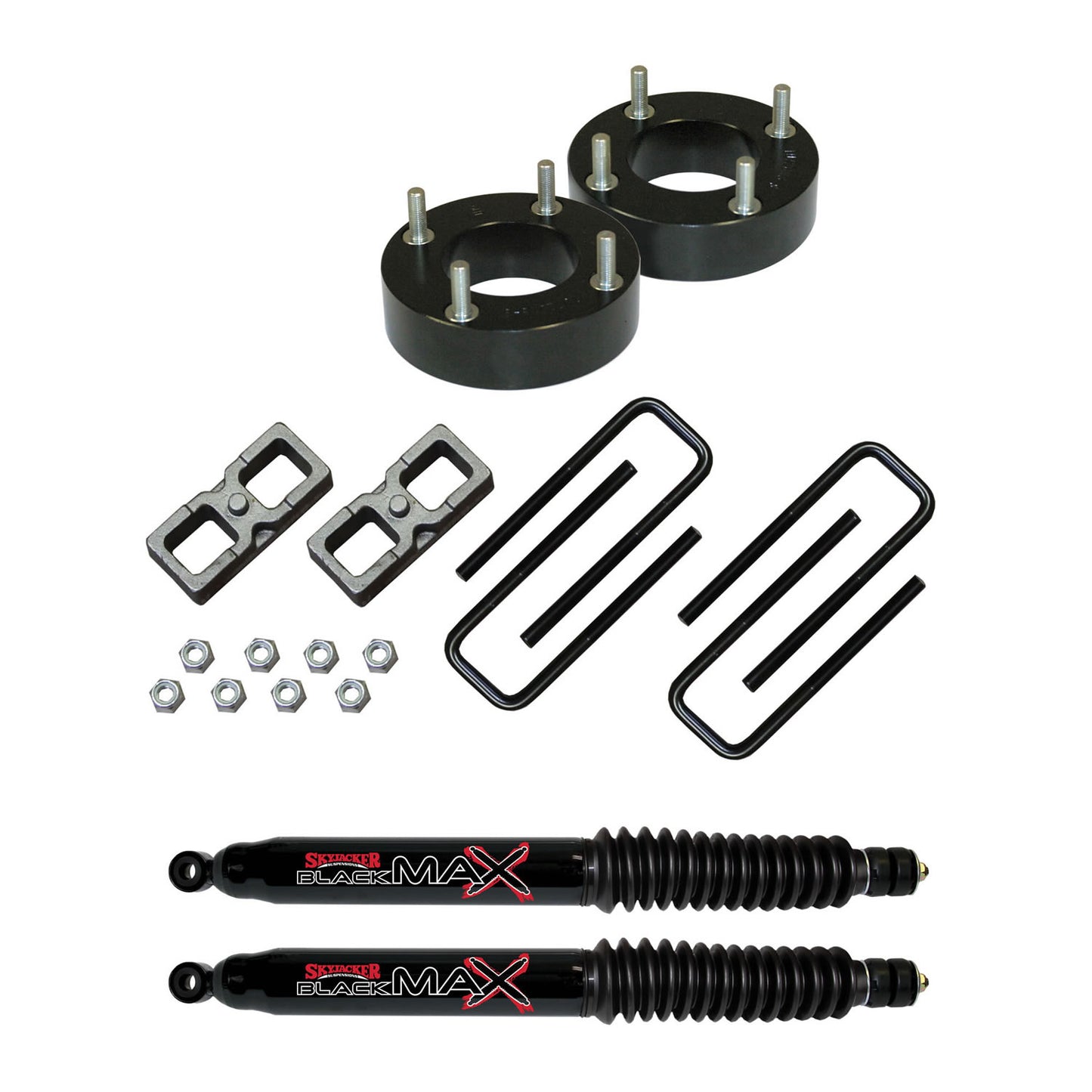 Suspension Lift Kit 07-17 Tundra w/Shock Black MAX Shocks 2 Inch Front Lift Incl. Metal Spacers Rear Blocks U Bolts Skyjacker