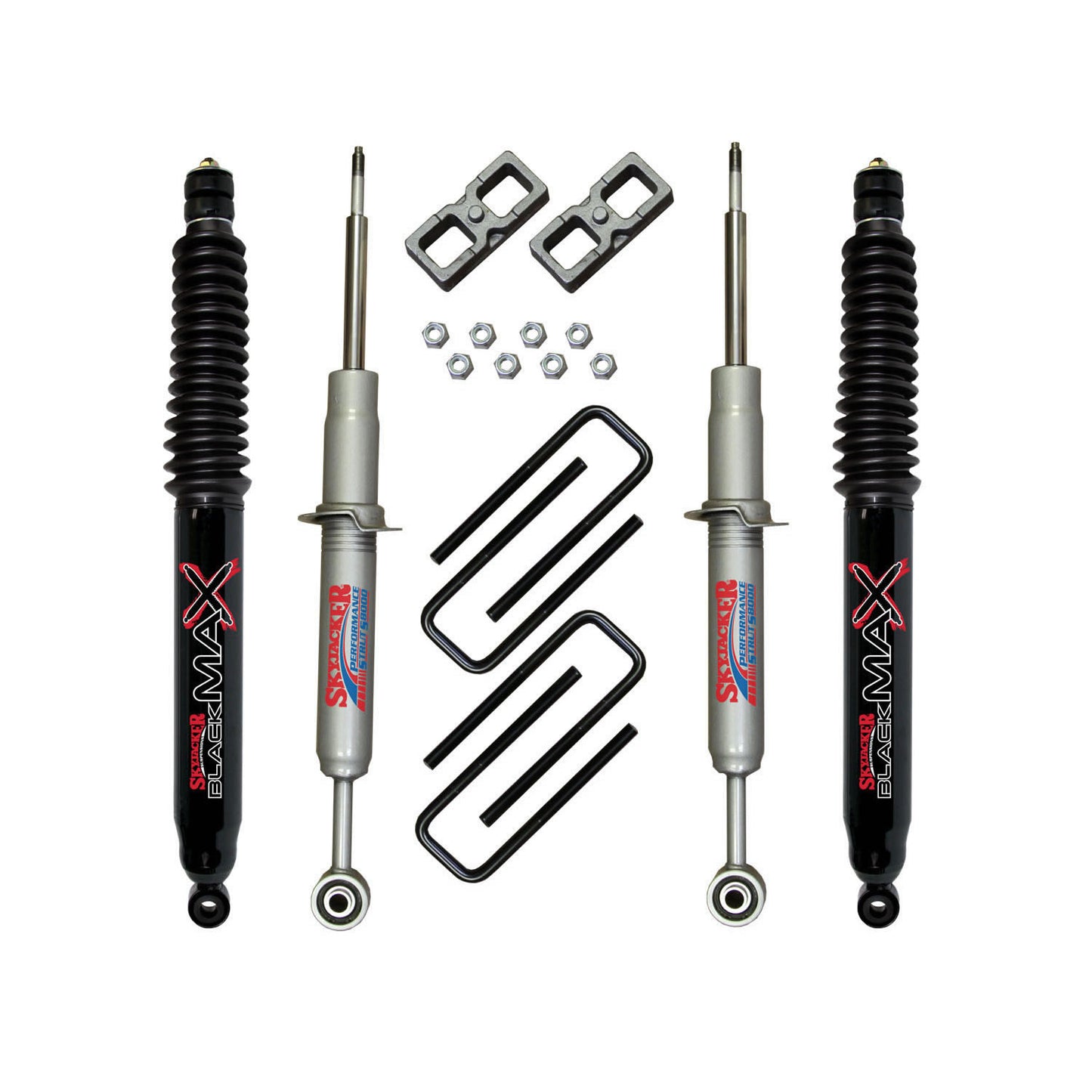 Suspension Lift Kit w/Shock 3 Inch Lift 07-19 Toyota Tundra Incl. Front Struts Rear Lift Blocks Rear U-bolts Rear Black Max Shocks Skyjacker