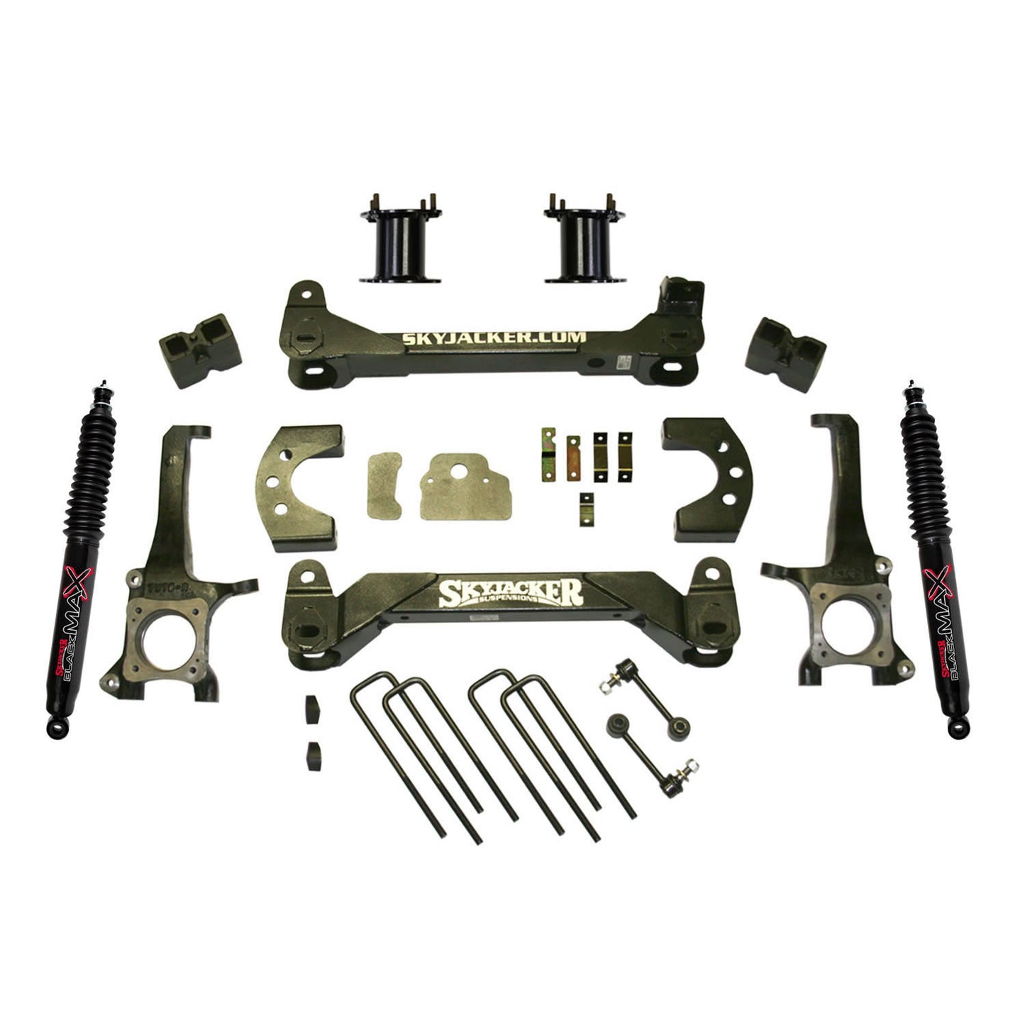 Suspension Lift Kit w/ Black Max Shock 4.5 Inch Lift 07-19 Toyota Tundra Incl. Front Strut Spacer Block U Bolts Brake Line Brackets Skyjacker