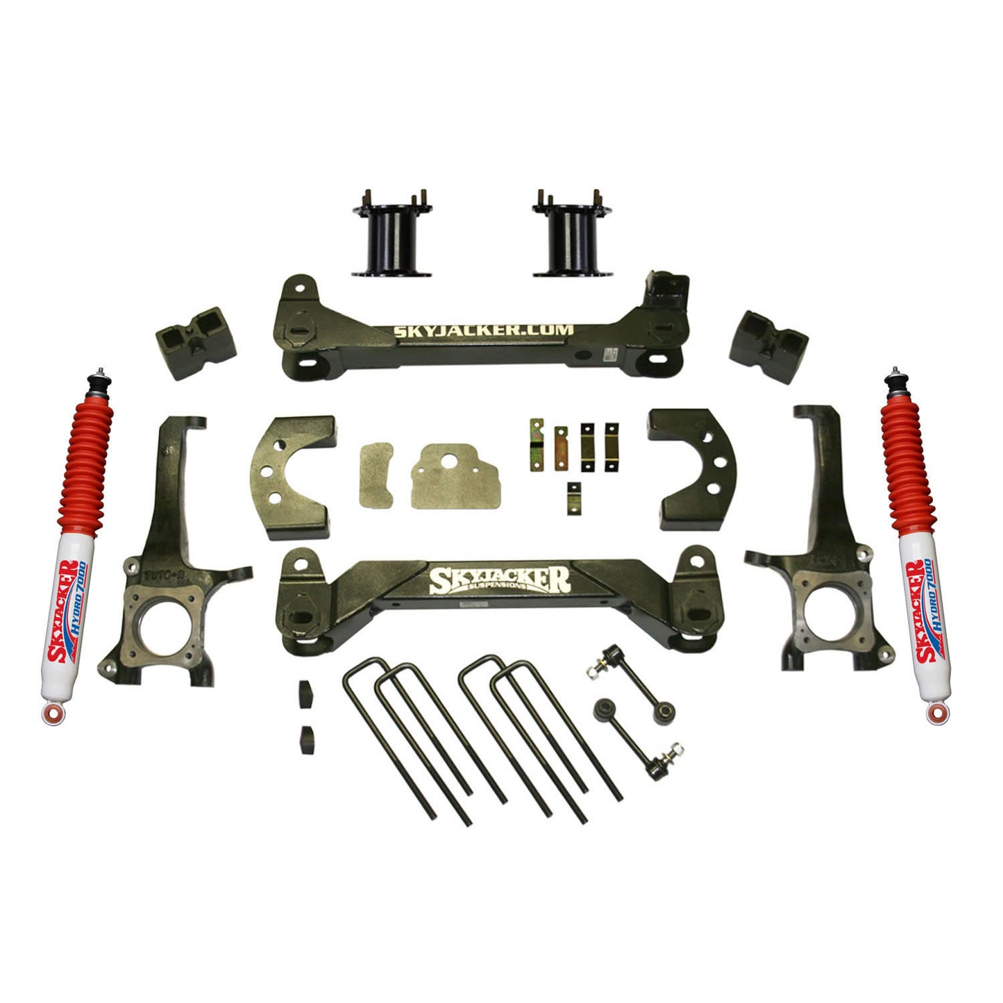 Suspension Lift Kit w/ Hydro 700 Shock 4.5 Inch Lift 07-19 Toyota Tundra Incl. Front Strut Spacer Block U Bolts Brake Line Brackets Skyjacker