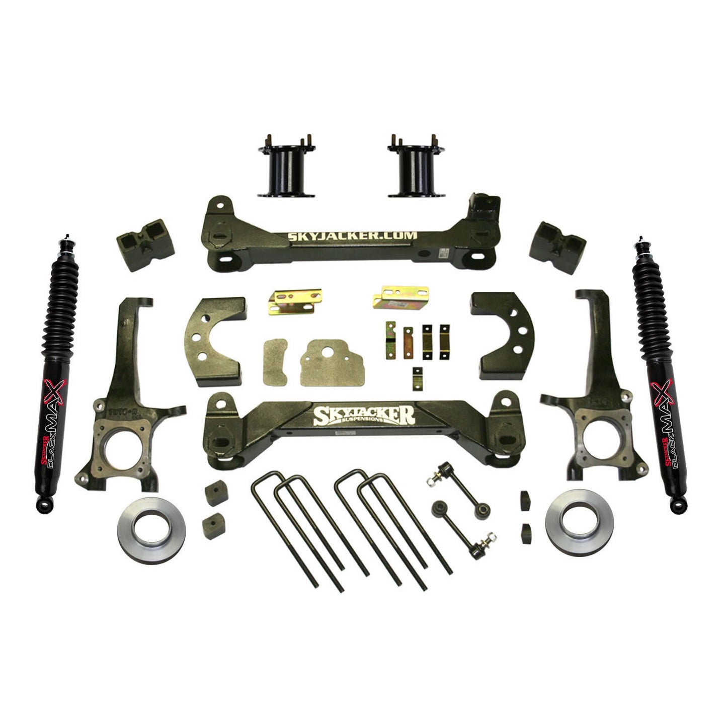 Suspension Lift Kit w/Shock 6 Inch Lift w/Black MAX Shocks 07-19 Toyota Tundra Incl. Front Strut Spacer Kit Blocks U Bolts Brake Line Brackets Skyjacker