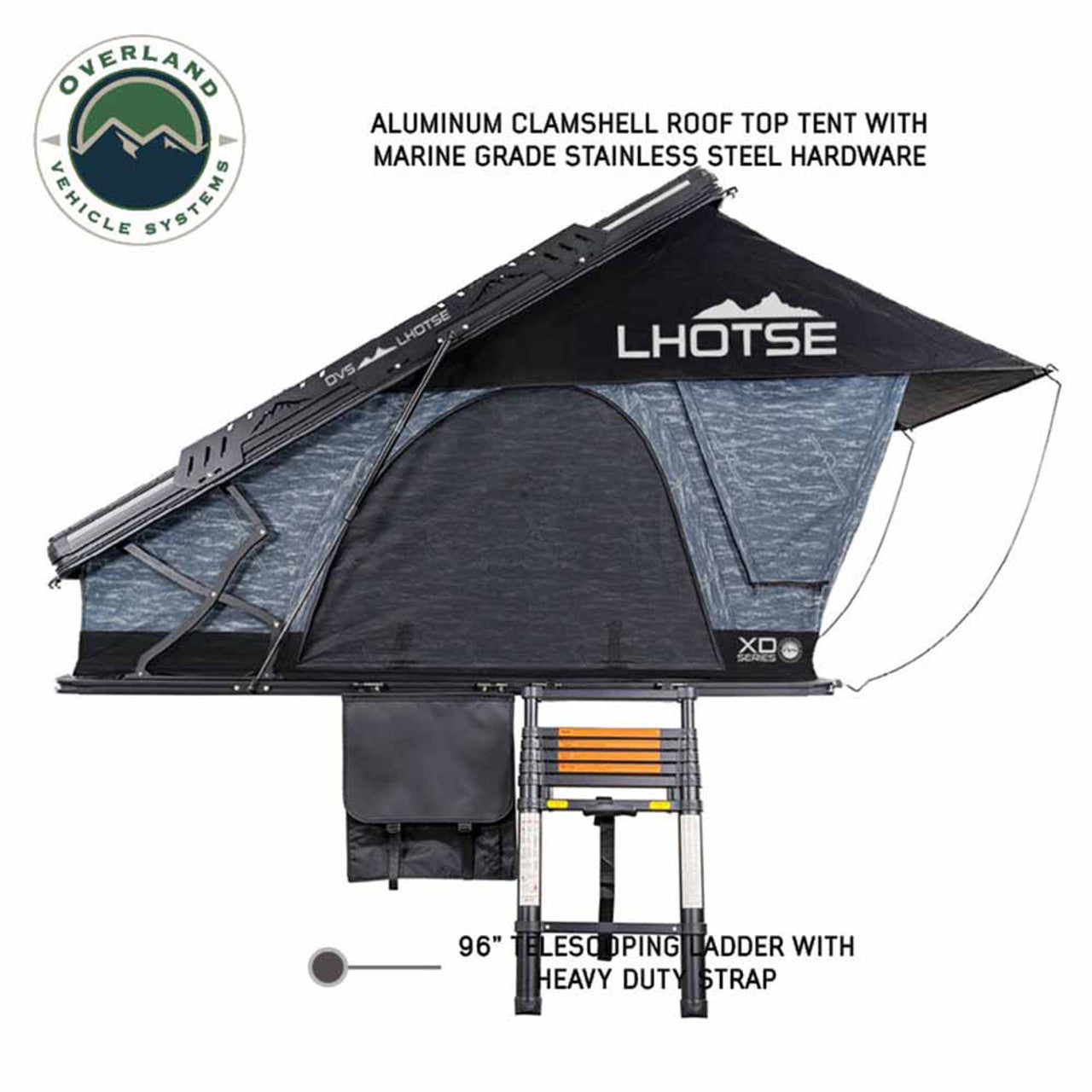 XD Lhotse Clam Shell Aluminum Hard Shell Roof Top Tent, Blue Body & Black Rainfly