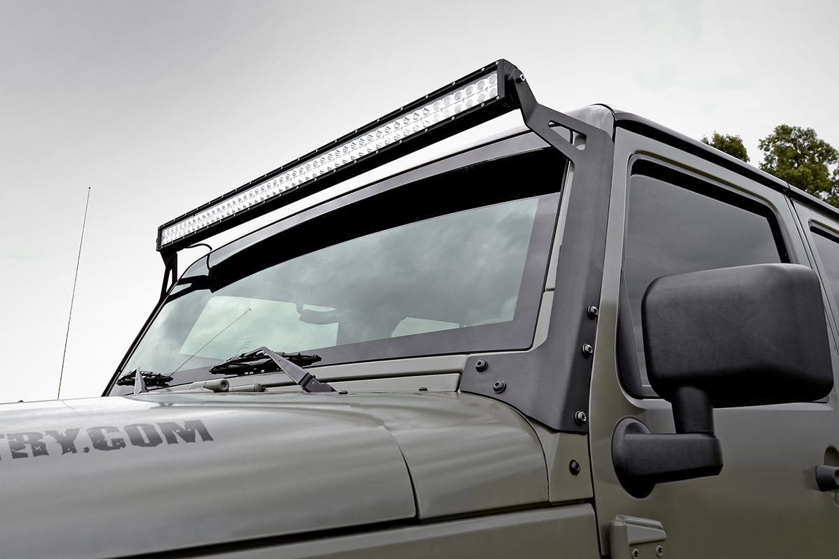 LED Light Mounts - Upper Windshield - 50" - Jeep Wrangler JK/Wrangler Unlimited (07-18)