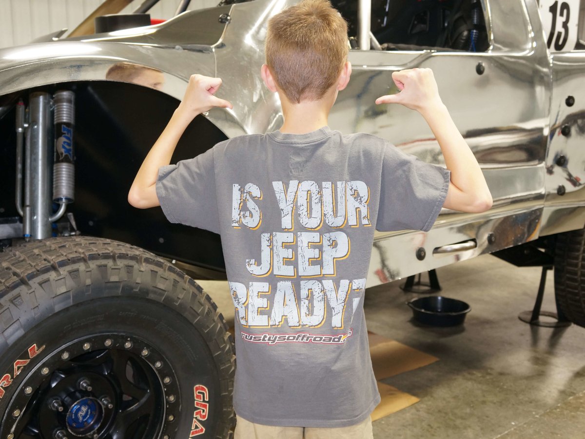 Rusty's Off Road Products - Rusty's Short Sleeve Dark Gray "IS YOUR JEEP READY? Shirt